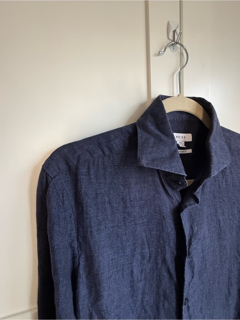 REISS Navy Blue 100% Linen Ruban | Button-Down Shirt XS - Picture 3 of 8